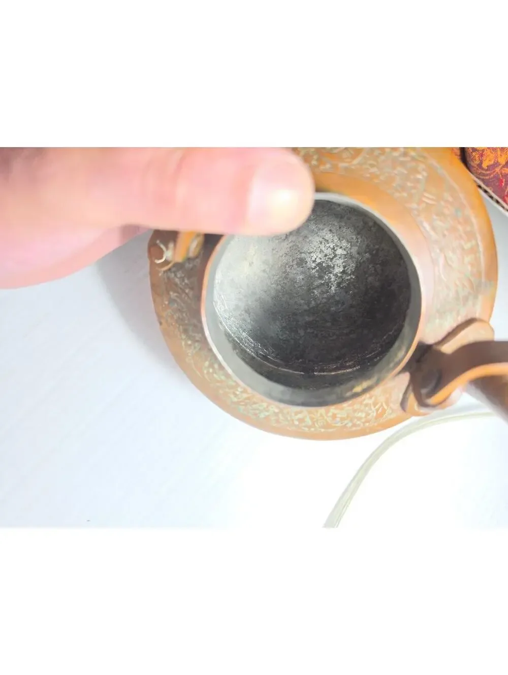 Antique Dovetailed Copper Tea Kettle Hand Engraved Floral Heavy